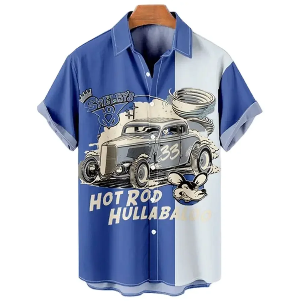 

2023 Vintage Hawaiian Shirt Men's Car 3D Printed Men's Short Sleeve Lapel Shirt Fashion Harajuk Men's Shirt Extra Large Men's