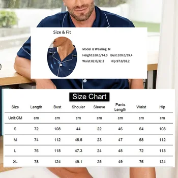 Men Satin Short Sleeve Pajama Set Summer Sleepwear for Man Button-Down Shirt & Elastic Waist Shorts Pajamas Home Clothes 2 Piece 6