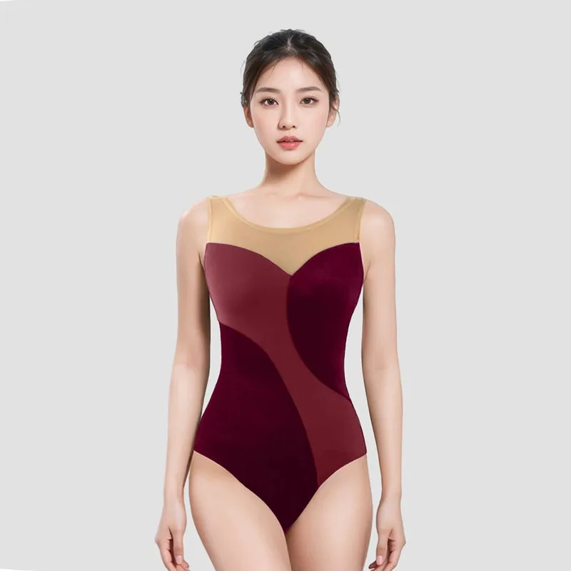 여성을위한 새로운 발레리나 발레 레오타드 튤립 모양의 접합 댄스 의상 민소매 체조 연습 댄스 의상
