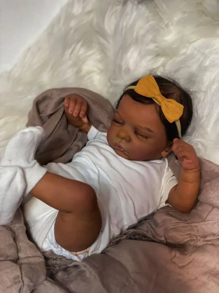 

FBBD 19inch Already Painted Finished Reborn Sleeping Romy Dark Skin Baby Doll Lifelike Soft Touch 3D Skin Hand-Root Hair