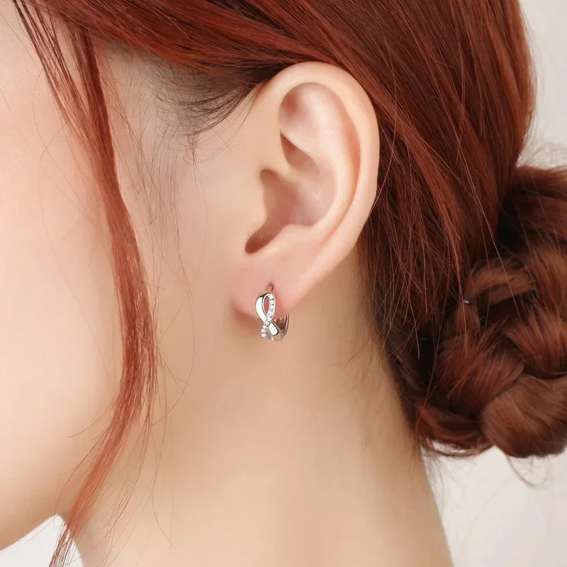 Stud earrings Female Earring 925 Silver Needle 8 Shaped Twist Infinity Eternal Endless Zircon Small Earrings for Women Girl Gift