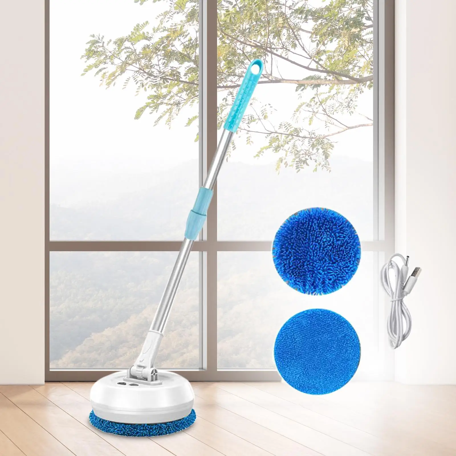Cordless Electric Mop Duster Rechargeable Extendable Scrubber Floor Cleaner Polisher for Hanging Pictures Bathroom Walls Window
