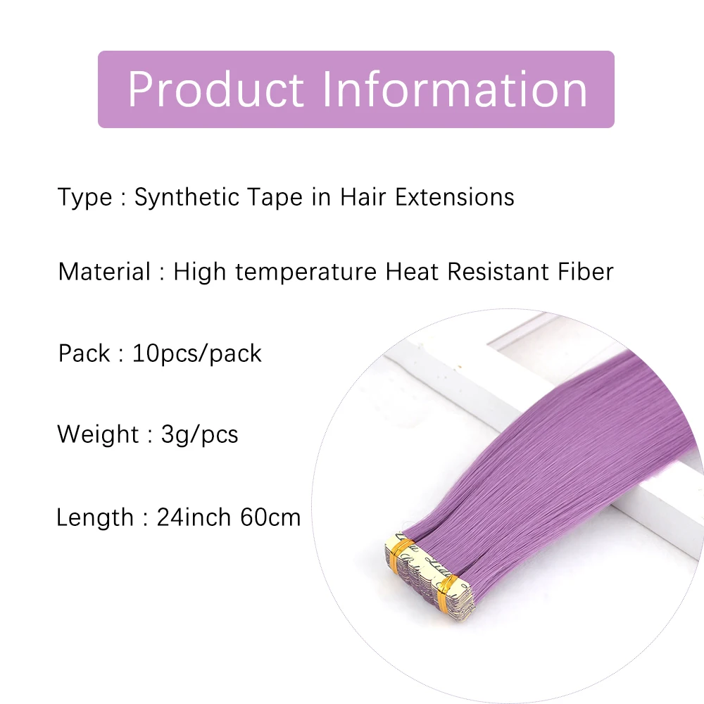 Tape In Hair Extensions Invisible Adhesive Synthetic Colored Tape In Hair Extension 10pcs/pack Pink Purple Blue Colorful Hair - Image 2
