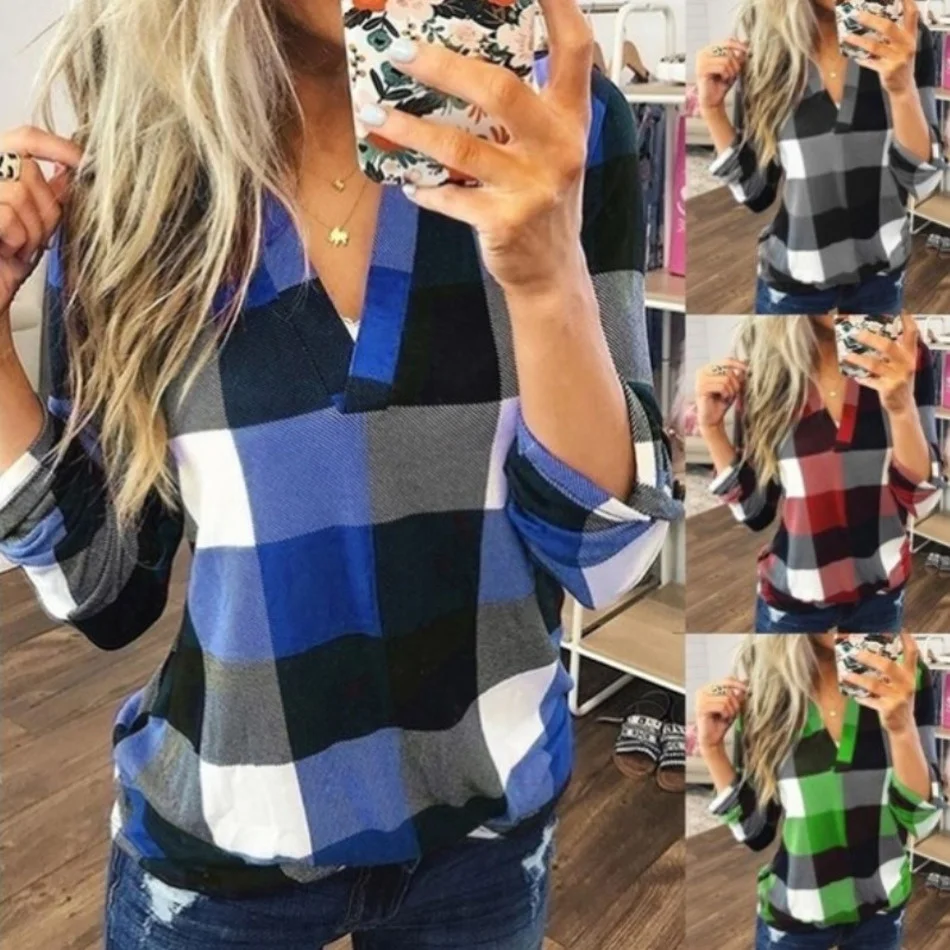 2022 Women Shirts Autumn Casual Plaid Shirt For Women Tops And Blouses Long Sleeve Red Ladies Plaid Shirts 2022 Women Shirts Autumn Casual Plaid Shirt For Women Tops And Blouses Long Sleeve Red Ladies Plaid Shirts