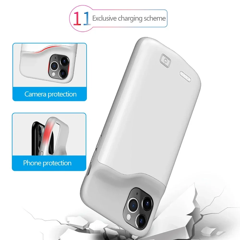 6000mAh 외부 배터리 충전기 아이폰 X XS XR 11 Pro Max 보조베터리 백업 충전기 커버 iPhone 6 7 8 플러스 SE2