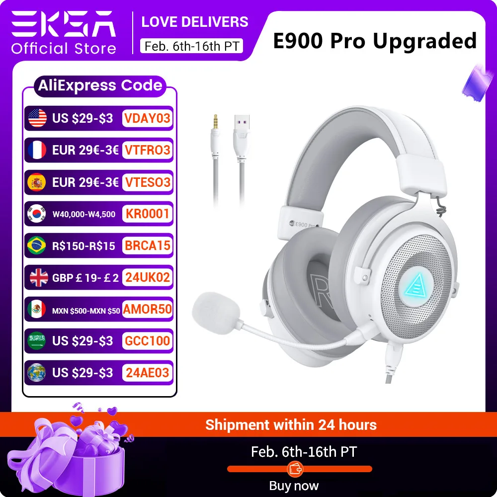 

EKSA PC Gaming Headphones with Noise Cancelling Microphone, E900 Pro USB/3.5mm Wired Headset Gamer 7.1 Surround for PS4/PS5/Xbox