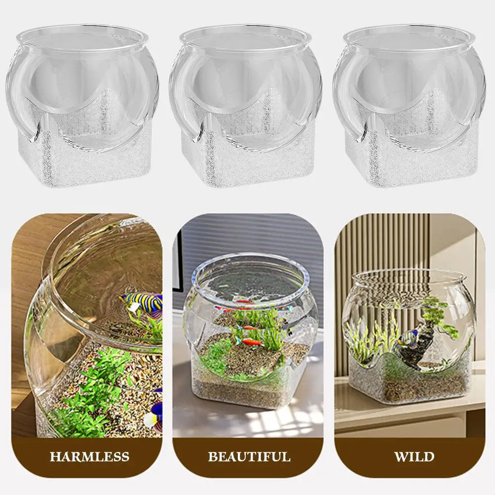 Transparent PET Fish Tank Round Desktop Aquarium For Betta Fish Turtle Hydroponic Plant Vase Shatter Resistant Easy Clean Decor