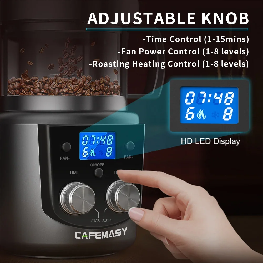 CAFEMASY 80-100g Home Coffee Roaster Electric Mini No Smoke Coffee Beans Baking Roasting Machine 110-240V Bean Roaster