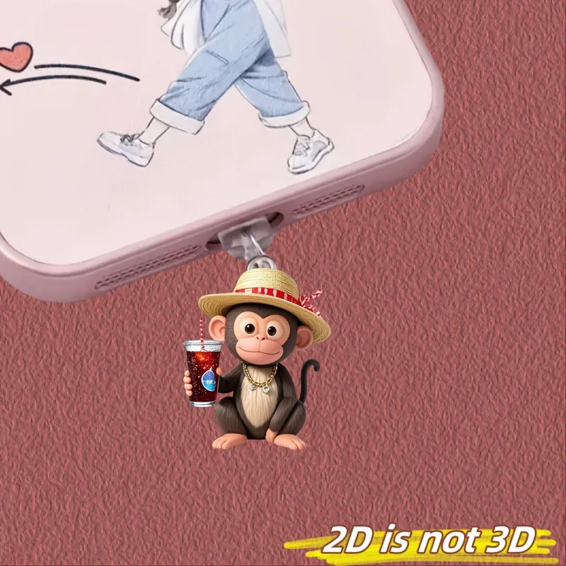 2D 평면 아크릴 귀여운 작은 원숭이 펜던트 전화 먼지 플러그 유형-C 충전 포트 액세서리 장식에 적합한 아이폰에 적합