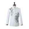 Chinese Tunic Men Mandarin Collar White Black Appliqued Blazer for Wedding Banquet Ceremony 1