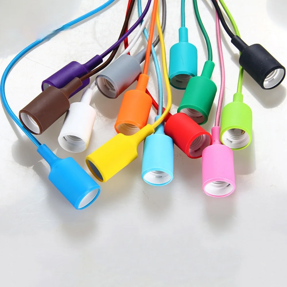 Portable LED Colorful Light Chandelier Silicone Socket Lamp Cord Set with Textile Cable