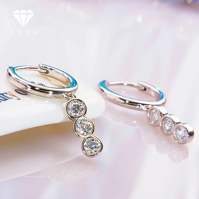Luxury Round D Color Moissanite with GRA Certificate Hoop Earrings For Women 100% 925 Sterling Silver Fine Jewelry Anniversary