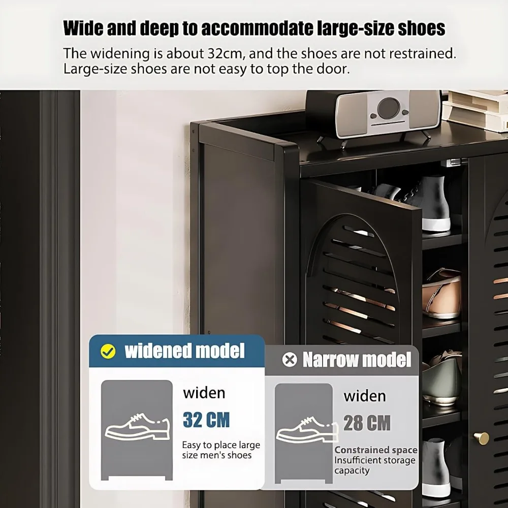 7 tier shoe cabinet with doors, 47.2" bamboo shoe storage cabinet, free standing shoe rack cabinet for 36-40 pairs, shoes organi