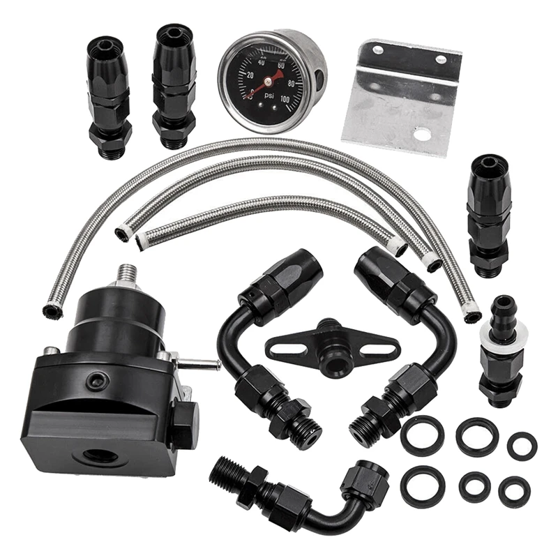 

Universal Adjustable Fuel Pressure Regulator Kit With Oil Gauge 0-100 Psi-6AN Fitting End Black