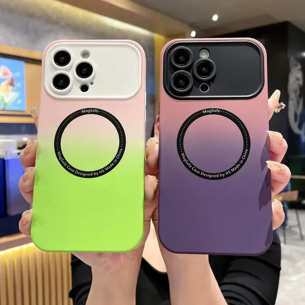 

New iPhone 14 Large Window Concept Magnetic Case Suitable for iPhone 11 13 14 Pro Max 14Plus Gradient Color Silicone Soft Case