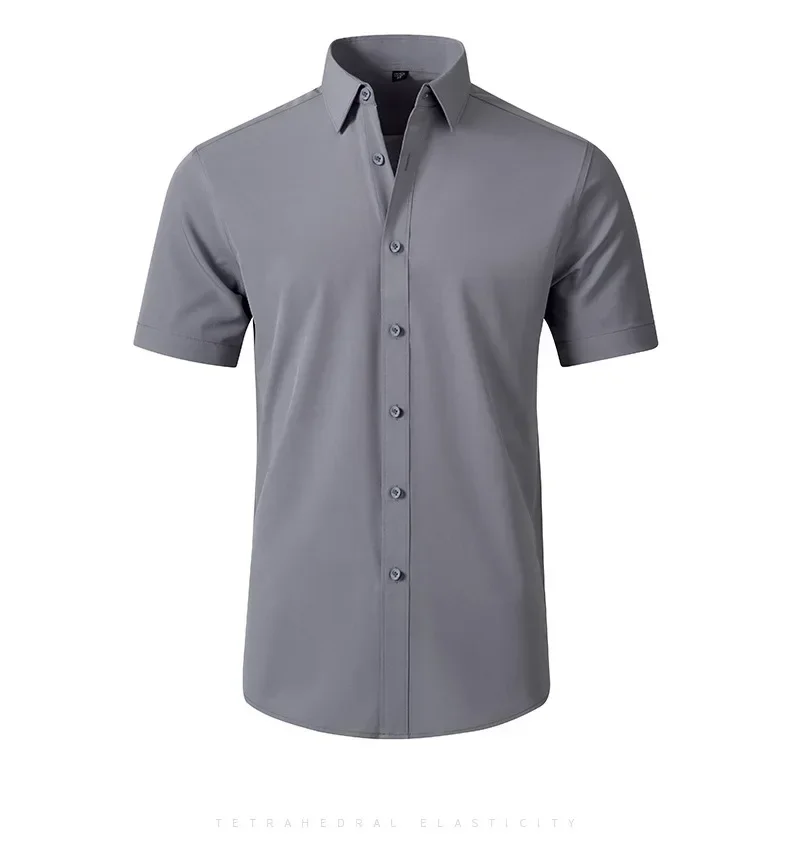 Hot-selling all-round elastic non-ironing plain men's short-sleeved shirts elastic business casual men's shirts can be wholesale 2