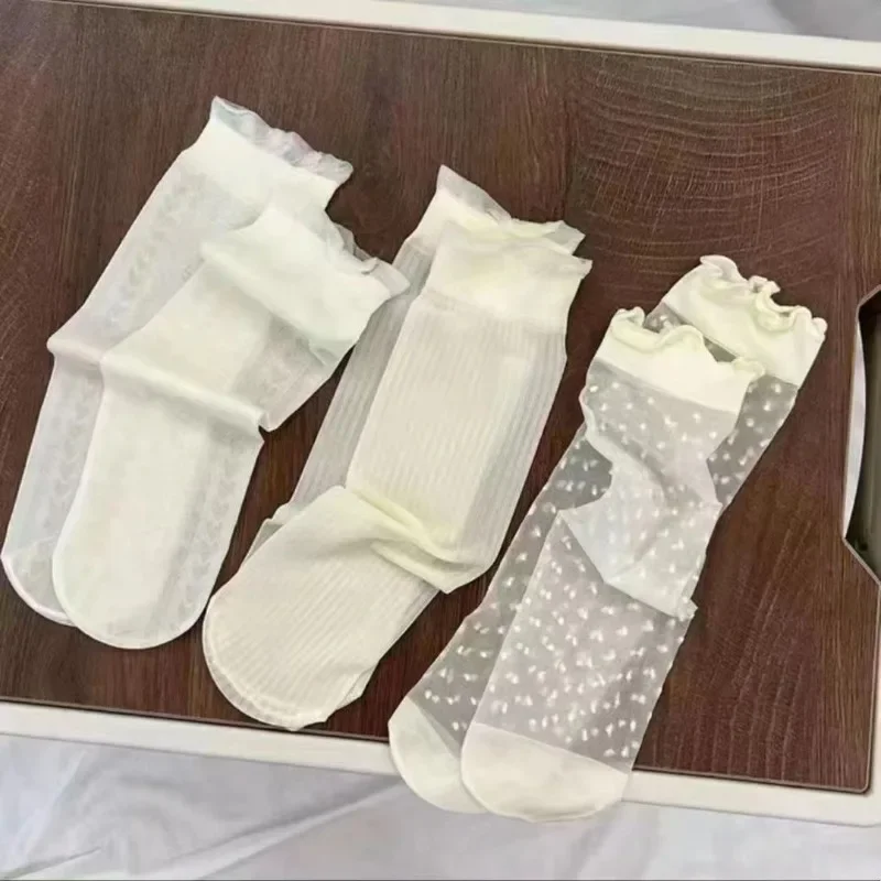 Summer Socks 3pairs Summer Lace Bow Mesh Thin Low Tube Socks for Women