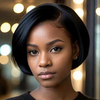 13x4 lace 1b99 1b4 black color short straight 8inch 150% density  pixie cut human hair wig daily party mother's day gift wig 1