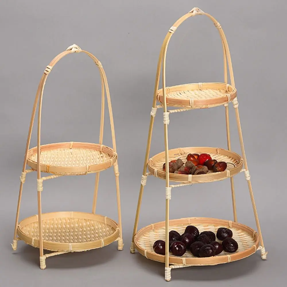 1/2/3 Layer Handwoven Fruit Basket Food Basket Decorative Standing Tray Bamboo Serving Tray Bamboo Storage Basket for Kitchen 6
