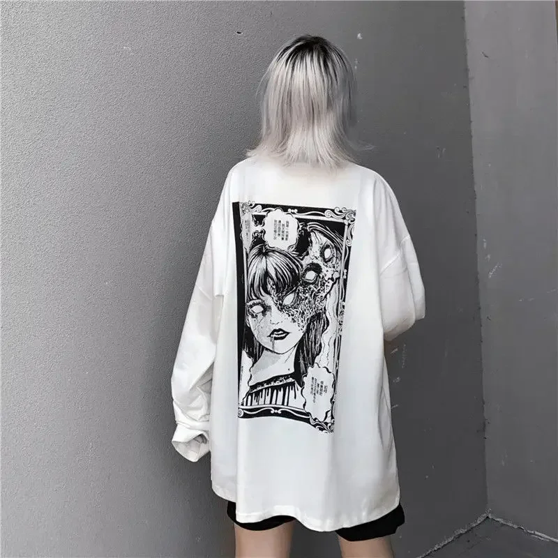 Long Sleeve White T Shirt for Women Tshirt Goth Gothic Graphic Tee