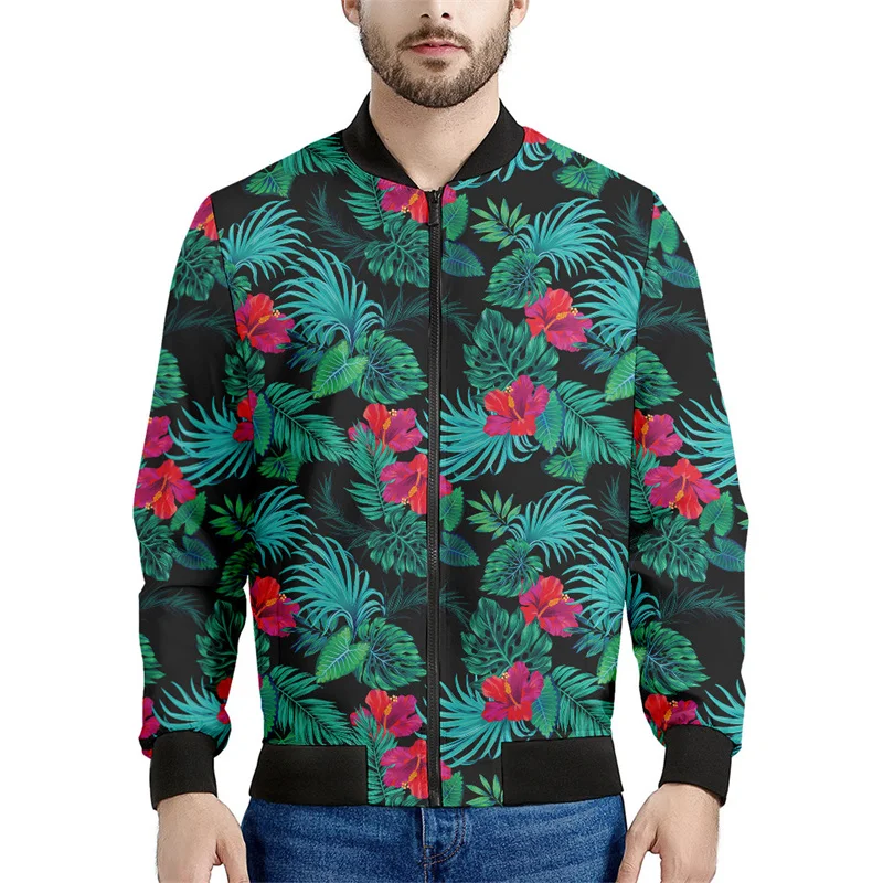thumbnail image 1 of Chaqueta con estampado de flores hawaianas para hombre, sudaderas con estampado 3D de plantas coloridas, mangas largas, abrigos con cremallera para primavera y otoño, 1 of 5