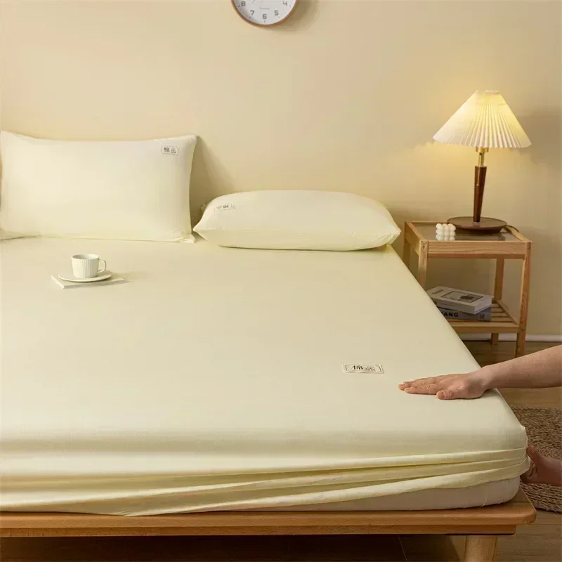 

One piece pure color cotton mattress mat protective cover single double bedspread three-piece set green