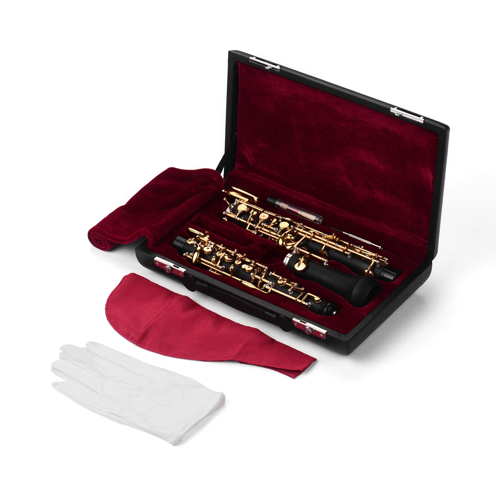 Professional Oboe C Key Semi-automatic Style Gold Plated Keys Woodwind Instrument with Oboe Reed Gloves Leather Case Bag