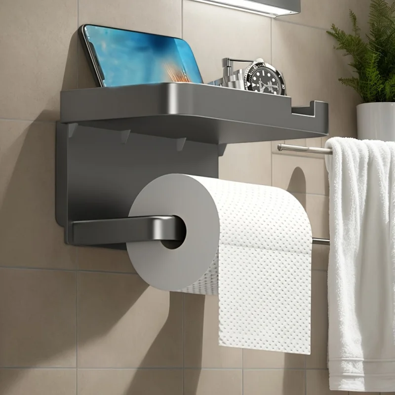 Easy to Install Wall Mounted Bathroom Tissue Holder No drilling required Self Adhesive Toilet Paper Dispenser Storage Holde paper towel holder toilet paper holder toilet paper rack toilet roll holder tissue holder