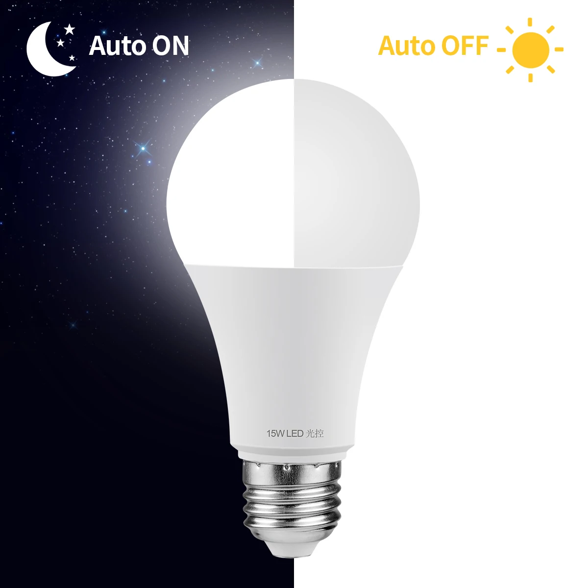 Smart LED Light Sensor Bulb with Dusk to Dawn Auto ON/OFF Switch, 15W