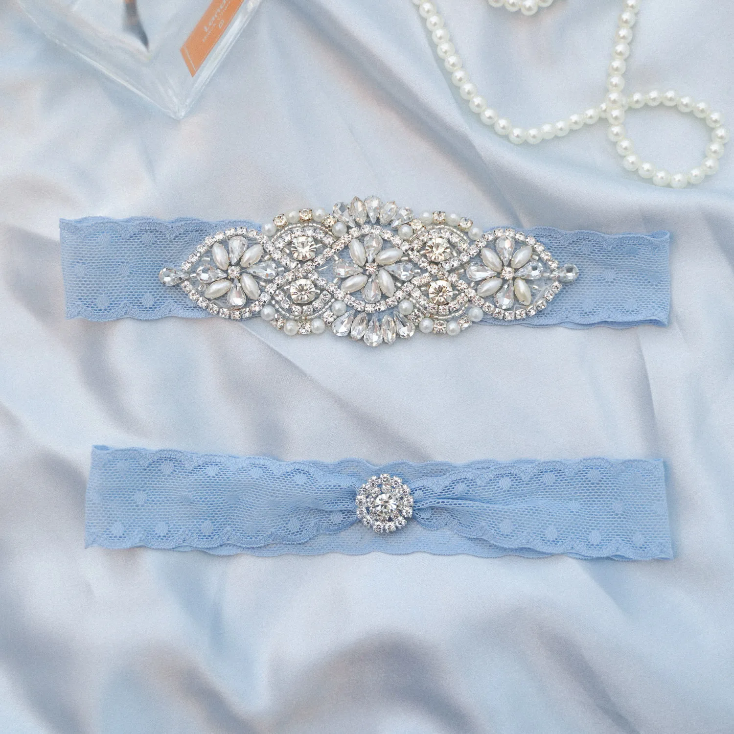 Bridal Garter Belt Sky Blue Bridal Wedding Garters for Bride Party Crystals Pearls Sexy Rhinestone Garter Belt for Women Accessories Gift