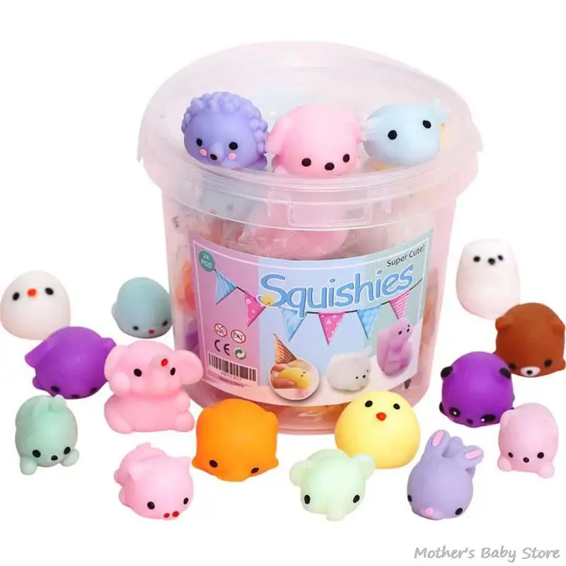 

24pcs/bucket Decompression Squishy Toy Cute Animal Antistress Ball Squeeze Toy Soft Sticky Squishi Stress Relief Toys Funny Gift