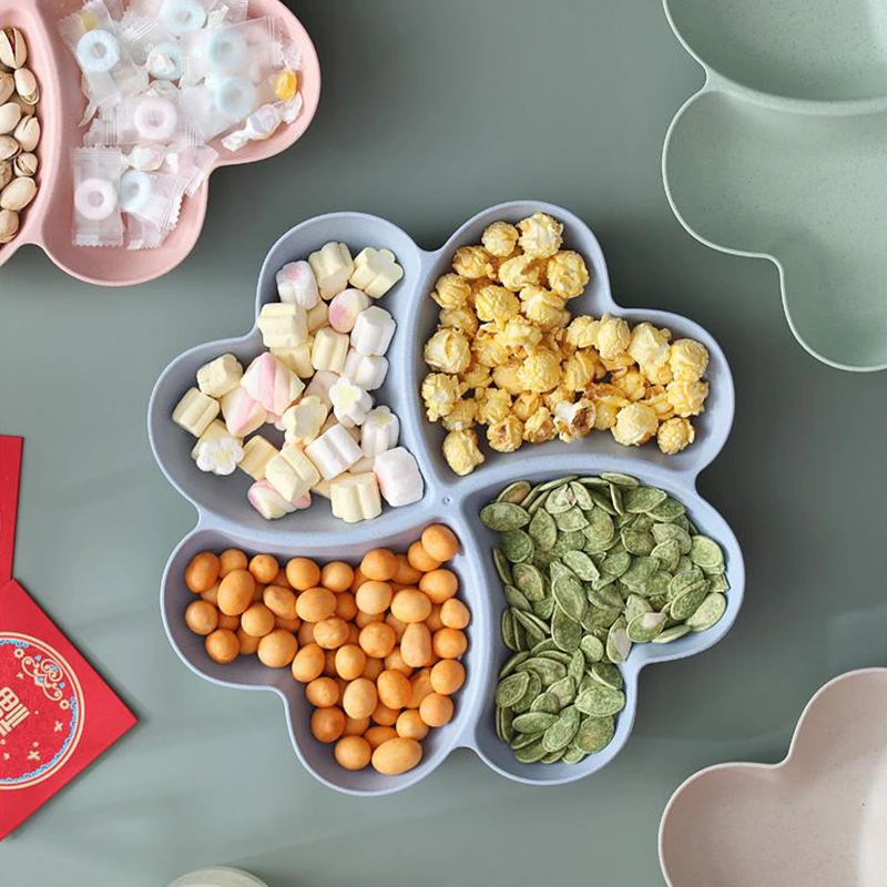 Love Compartment Storage Fruit Plate Four-leaf Clover Dry Fruit Plate Clover Snack Peach Heart-shaped
