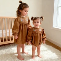 Autumn Kids Baby Girls Long Sleeve Sisters Dress Spring Infant Embroider Rompers Kids Baby Girls Princess Clothes Sweet Rompers