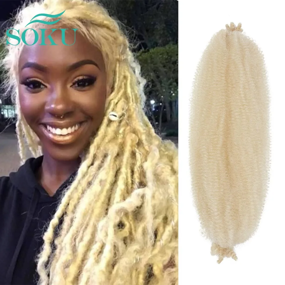 

SOKU Afro Twist Hair 18/30 Inch Blonde Synthetic Pre-Fluffed Curly Lightweight Hair Extension Crochet Braiding Hair For Women