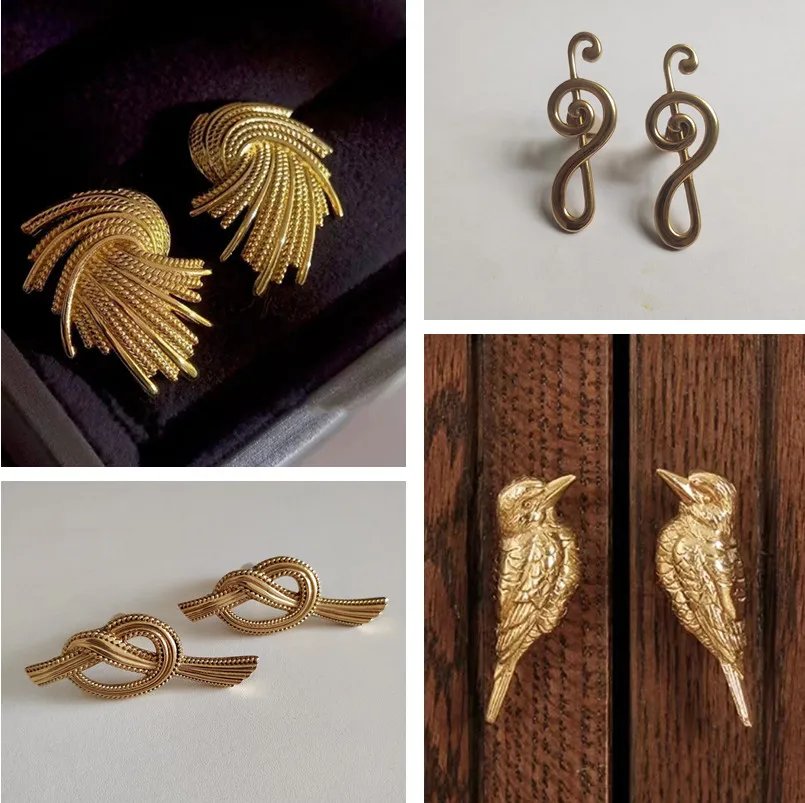 Ouro Móveis Maçanetas Maçanetas Solid Brass Musical Note Animal Pássaro Alças para Gabinete Cozinha Armário Gaveta Porta Puxa
