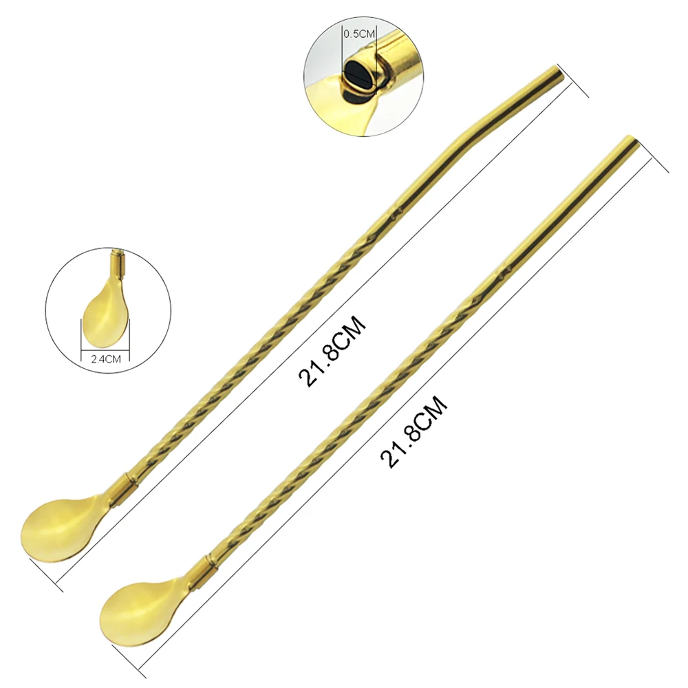 Premium Reusable Stainless Steel Straw Spoon Set - Eco-Friendly Drinking Accessories with Cleaning Brush