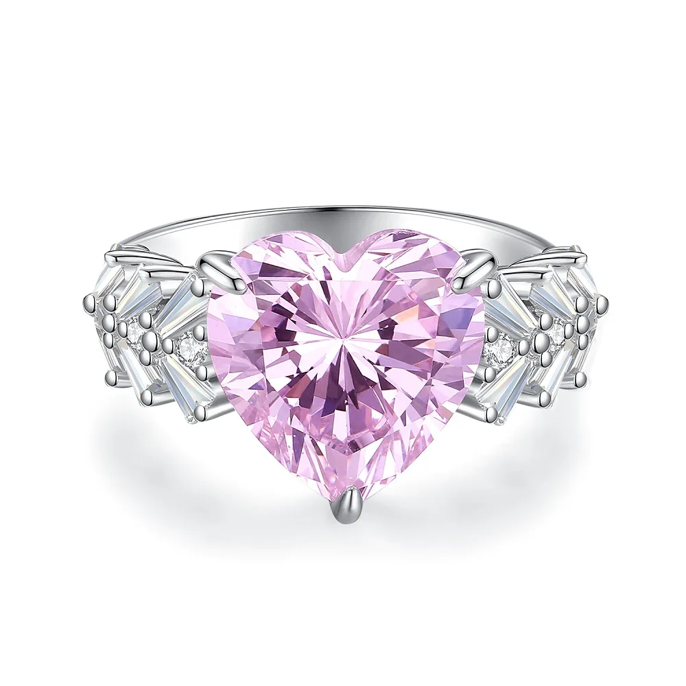 

European and American New 925 Silver Heart Shaped Love Ring Women's Colorful Treasure Zircon High Carbon Diamond
