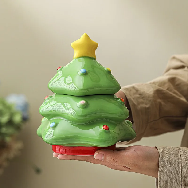 Creative Ceramic Christmas Tree Storage Jar Cute Candy Jar & Decorative Jewelry Organizer for Home Decor Perfect Birthday Gift
