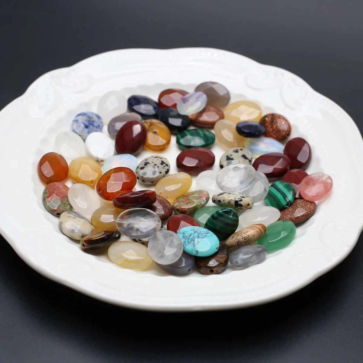 

50PCS Wholesale Exquisite Natural Stone Vertical Hole Cut Oval Shape Loose Spacing Loose Beaded Jewelry Making DIY Necklace