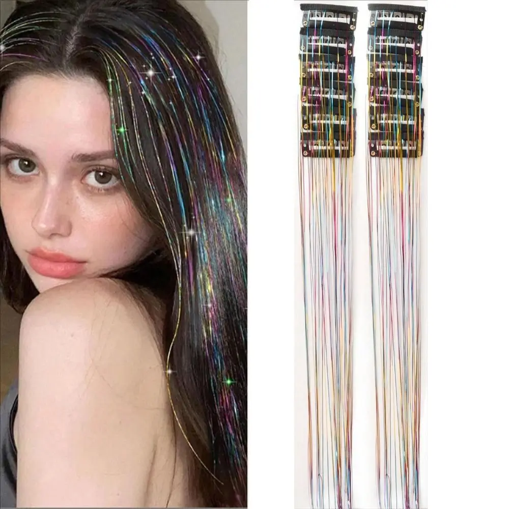 12Pcs Clip In Hair Tinsel Kit 20 inch Glitter Hair Extensions Heat Resistant Sparkling Fairy Hair Tinsel Hair Accessories