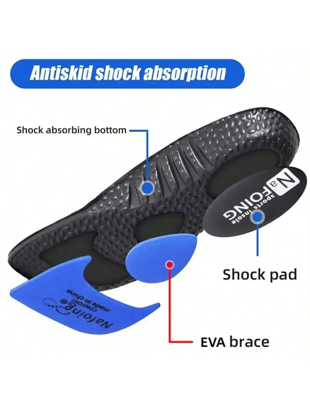 1 Pair Black Sports Insoles For Shoes Sole Shock Absorption Deodorant Cushion Running Insoles For Feet Arch Support