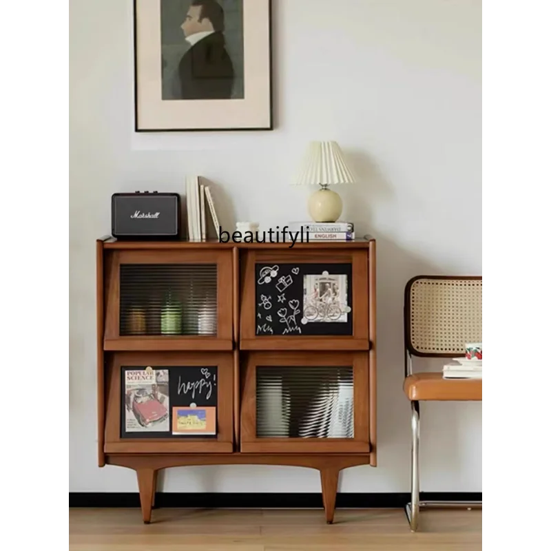 

Customized Japanese-Style Retro Solid Wood Bookcase Living Room Storage Sofa Edge Tea Cabinet Hallway Storage Cabinet