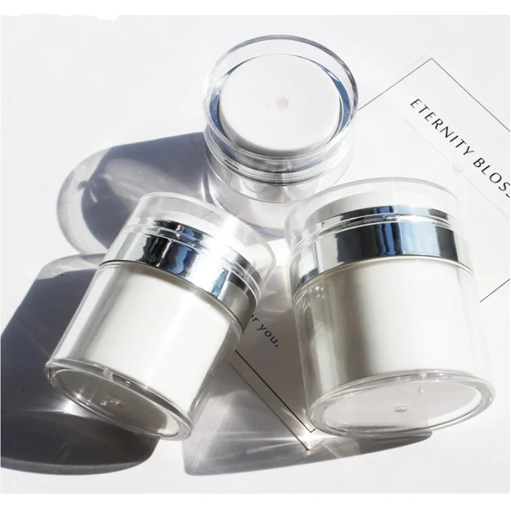 Refillable Cosmetic Bottle 15/30/50g Empty Airless Pump Jar Refillable Acrylic Cream Bottle Vacuum Portable Size Container of Makeup Lotion Cosmetic