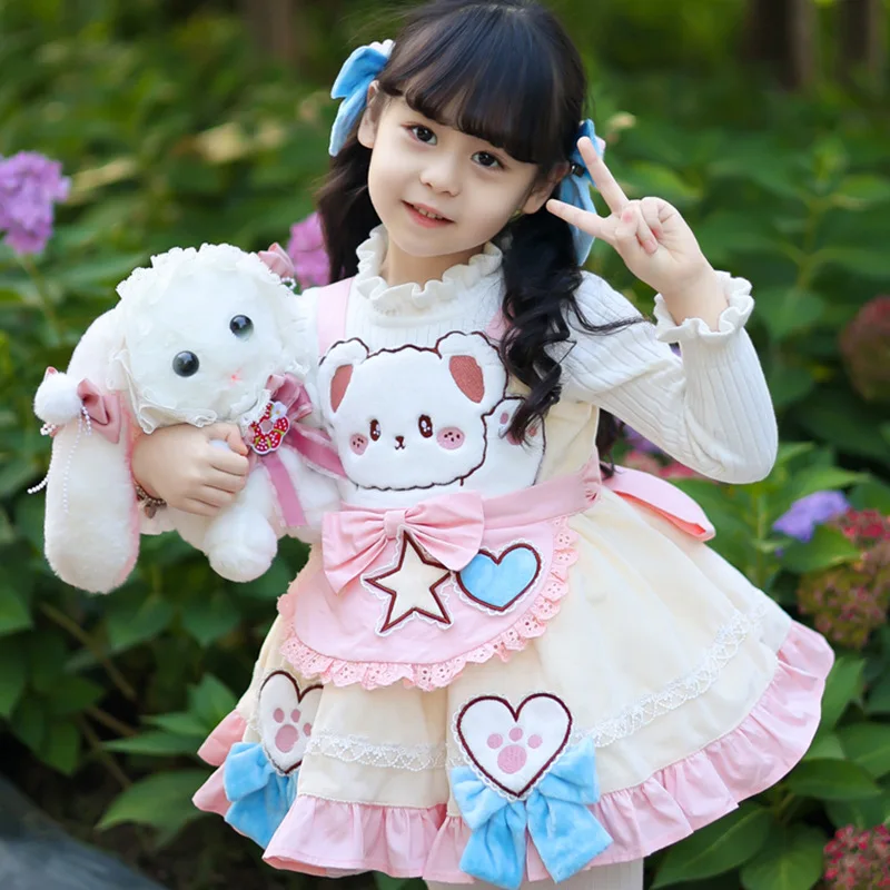 Children's Lolita Strap Skirt Girl's Small Fragrance Set Dress Girl Baby Bear Plush Bow Skirt
