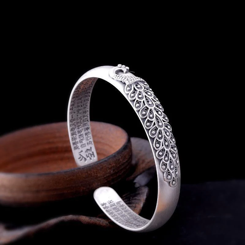 Retro hand-made design“Ghost Night Walk” skeleton bangle man retro domineering creative opening wide bangle 4