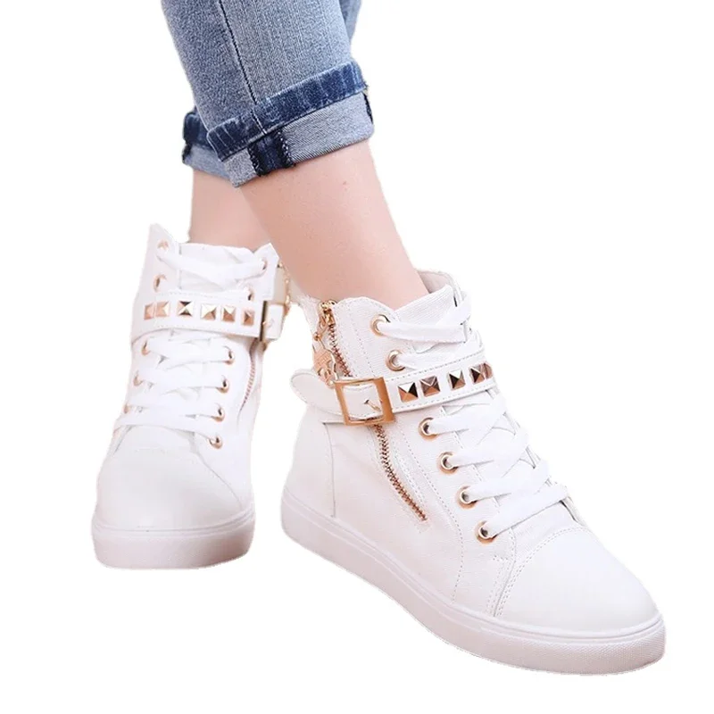 

Canvas Sneakers for Women with Zipper Rivets Leopard Print High Top Casual Sports Shoes Walking Martin Boots Zapatos De Mujer