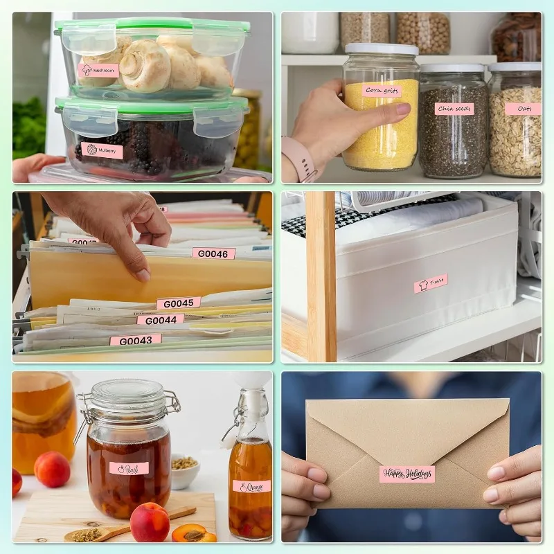 3 롤 핑크 열전사 라벨 용지 12x40mm 160 라벨/롤 홈 오피스 이름표용 방수 및 찢어짐 방지 스위치 마킹