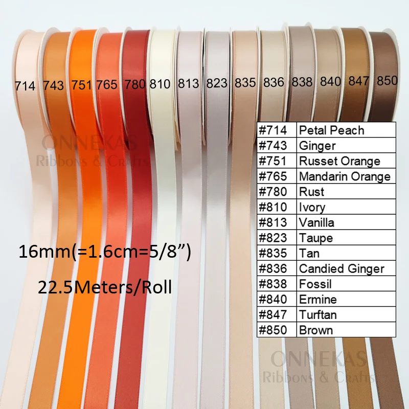 (45-84) 5/8인치(1.6cm, 16mm) 양면 새틴 리본 롤 (공예용) / 100% 폴리에스터 양면 새틴 리본 테이프 (재봉용)