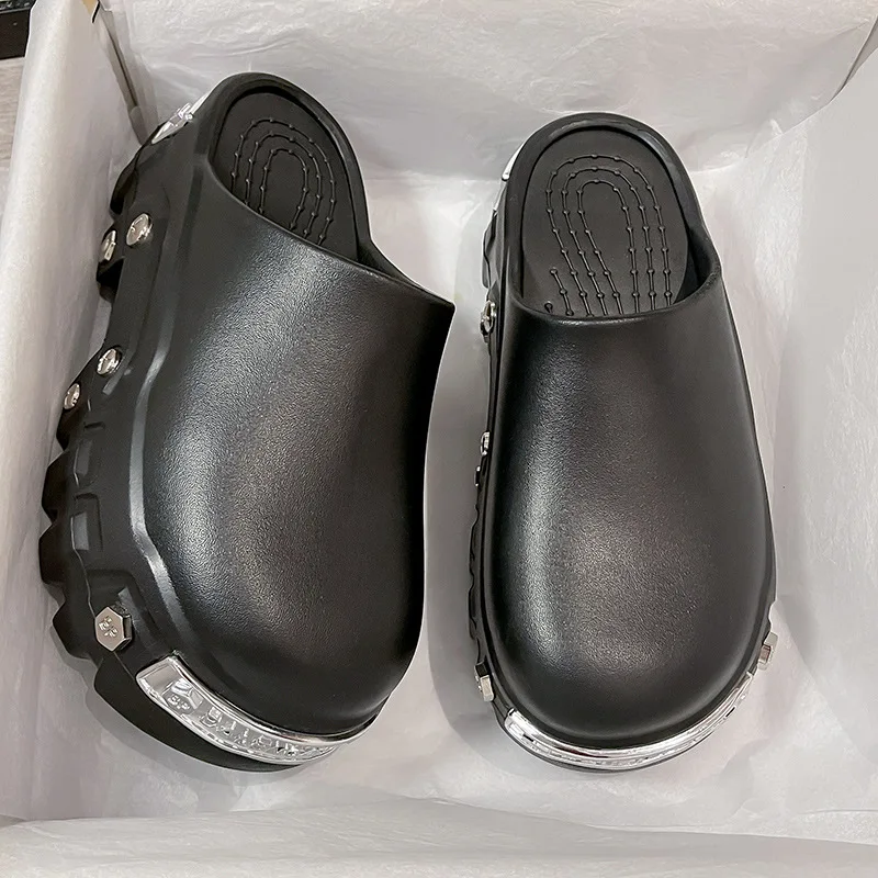 Women's Sandals Fashion Platform Slippers Punk Style Rivet Women's Shoes Increase Height Thick Soled EVA Anti-slip Slipper Paris 4