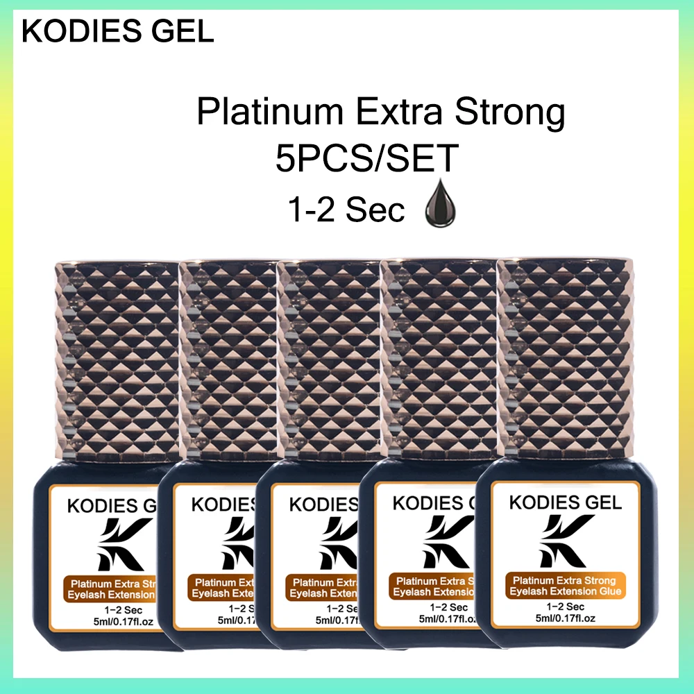 

KODIES GEL 5 PCS Platinum Eyelash Extension Glue Extra Strong 1-2 Sec Dry Lash Glue Adhesive Sealer False Eyelash Lifting Supply